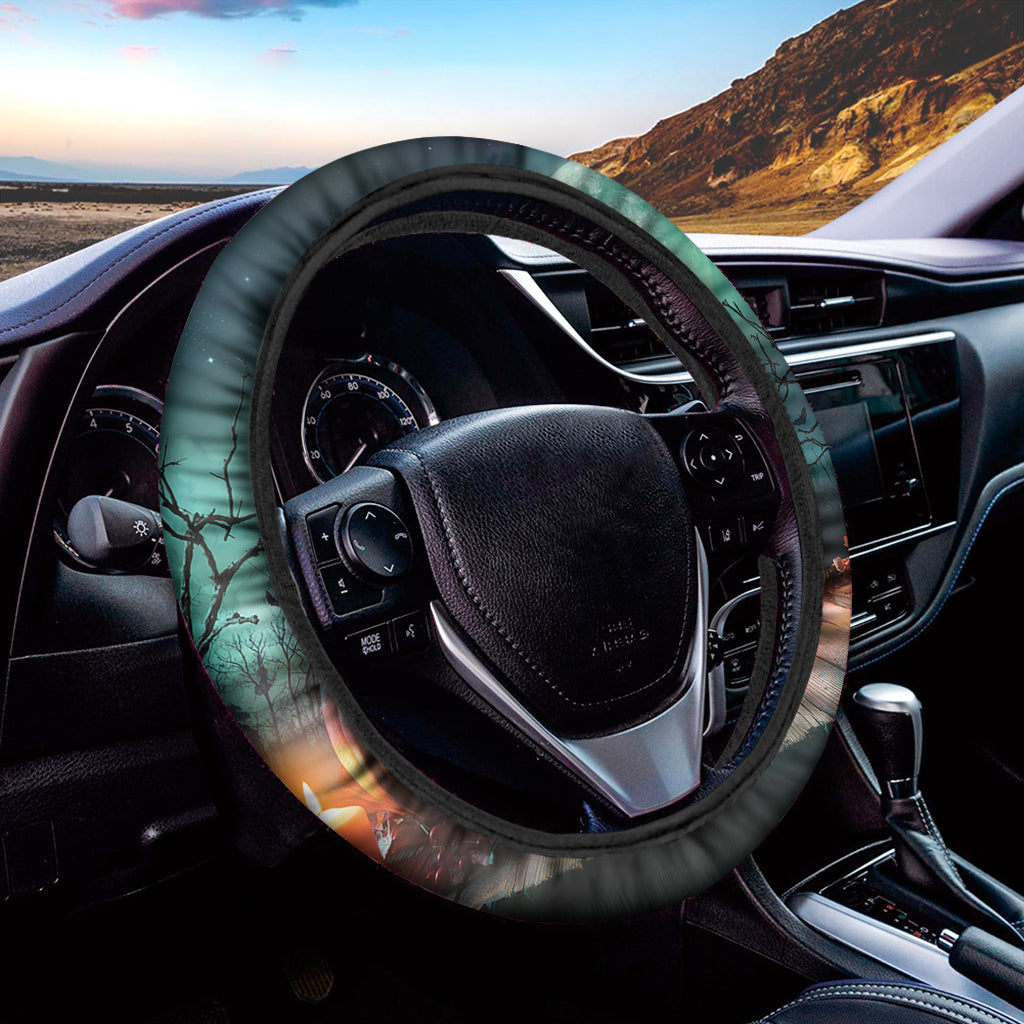 Scary Halloween Pumpkin Print Car Steering Wheel Cover