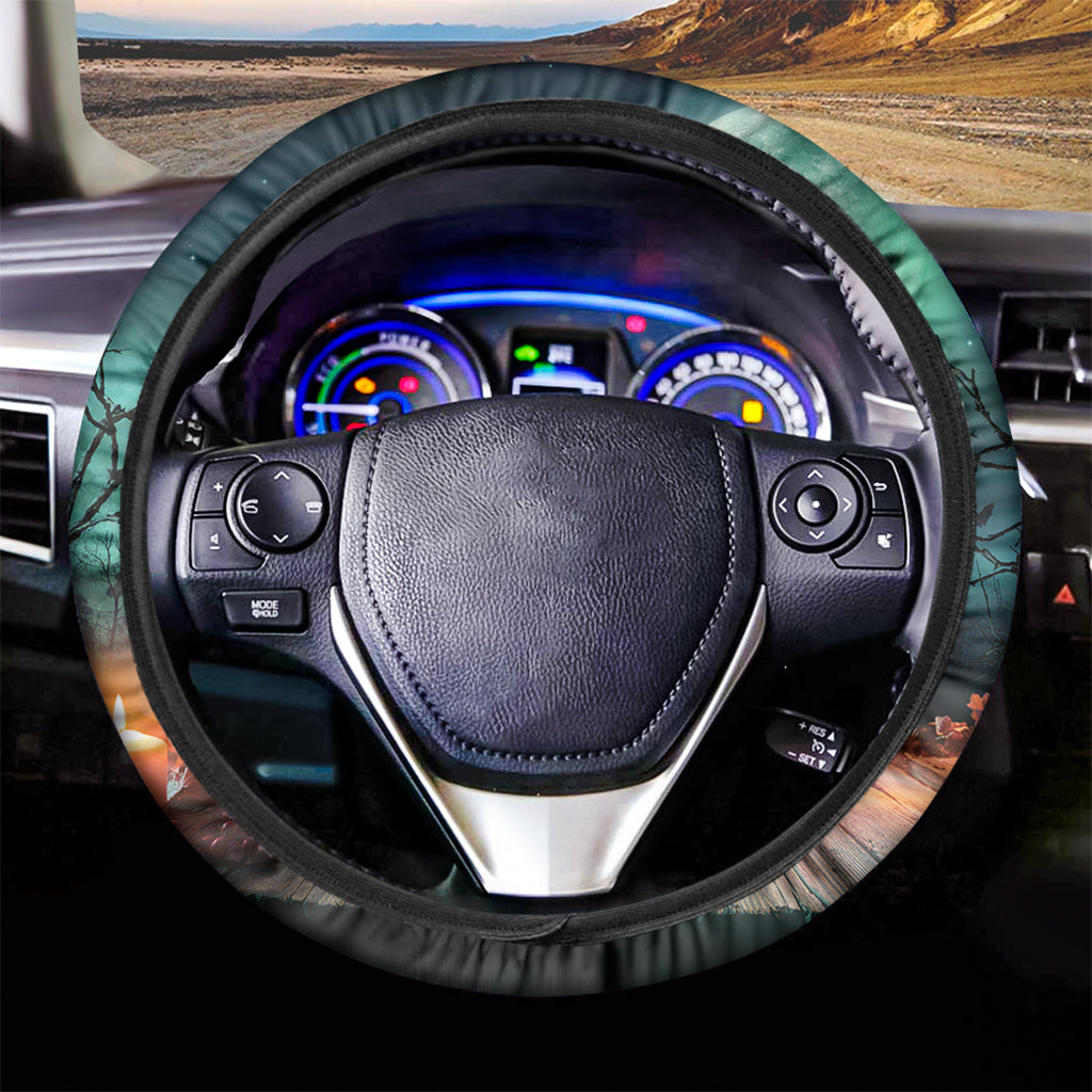 Scary Halloween Pumpkin Print Car Steering Wheel Cover