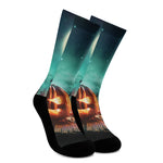 Scary Halloween Pumpkin Print Crew Socks