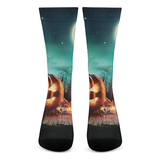 Scary Halloween Pumpkin Print Crew Socks