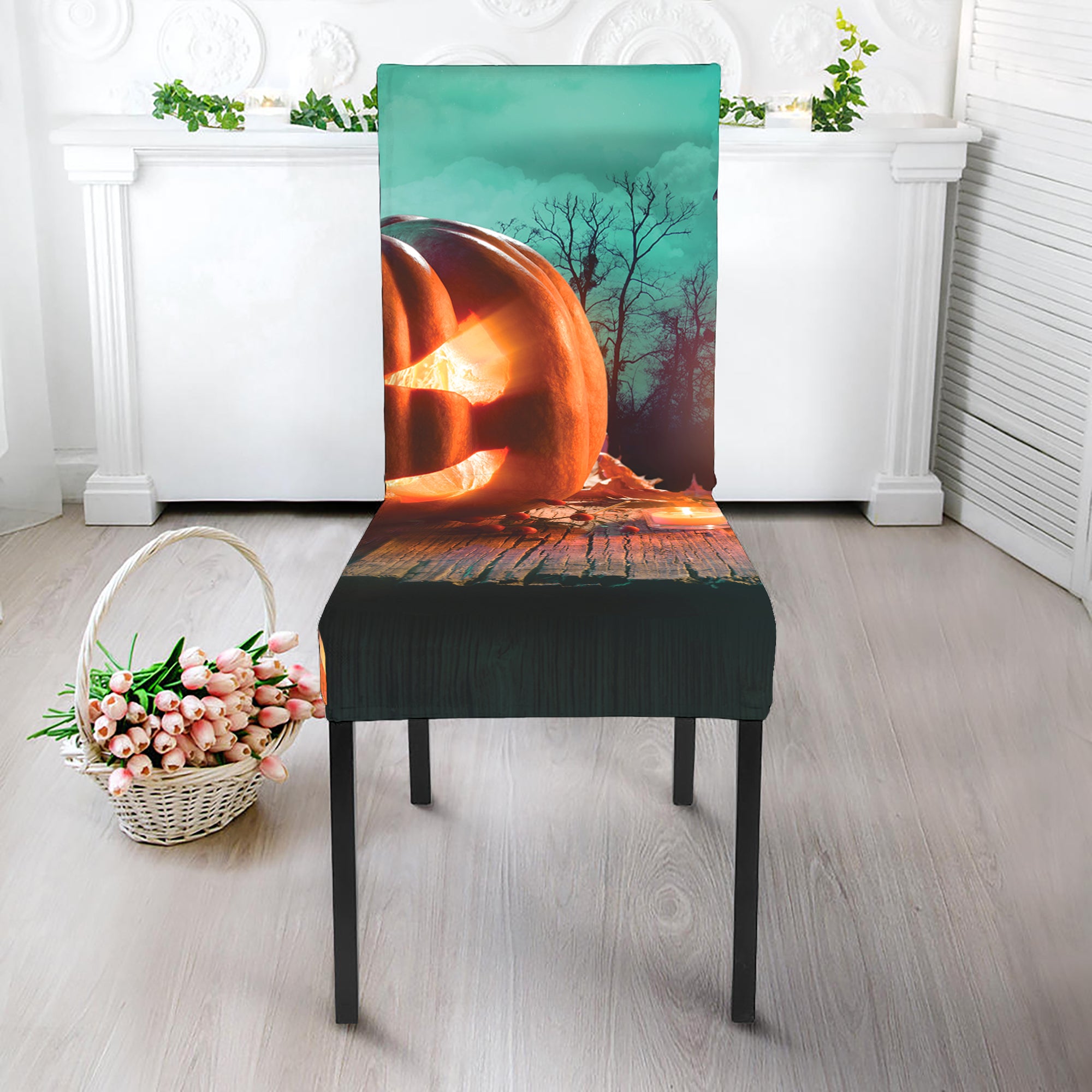 Scary Halloween Pumpkin Print Dining Chair Slipcover