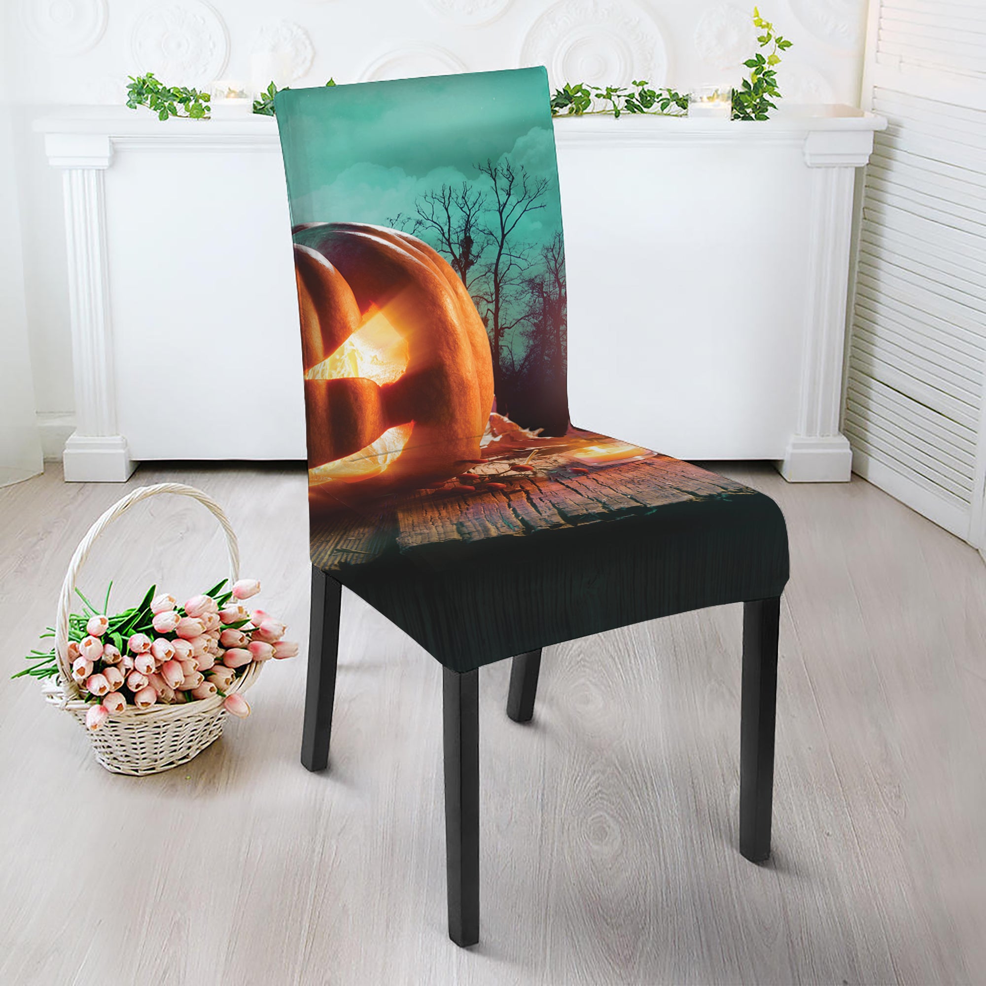 Scary Halloween Pumpkin Print Dining Chair Slipcover