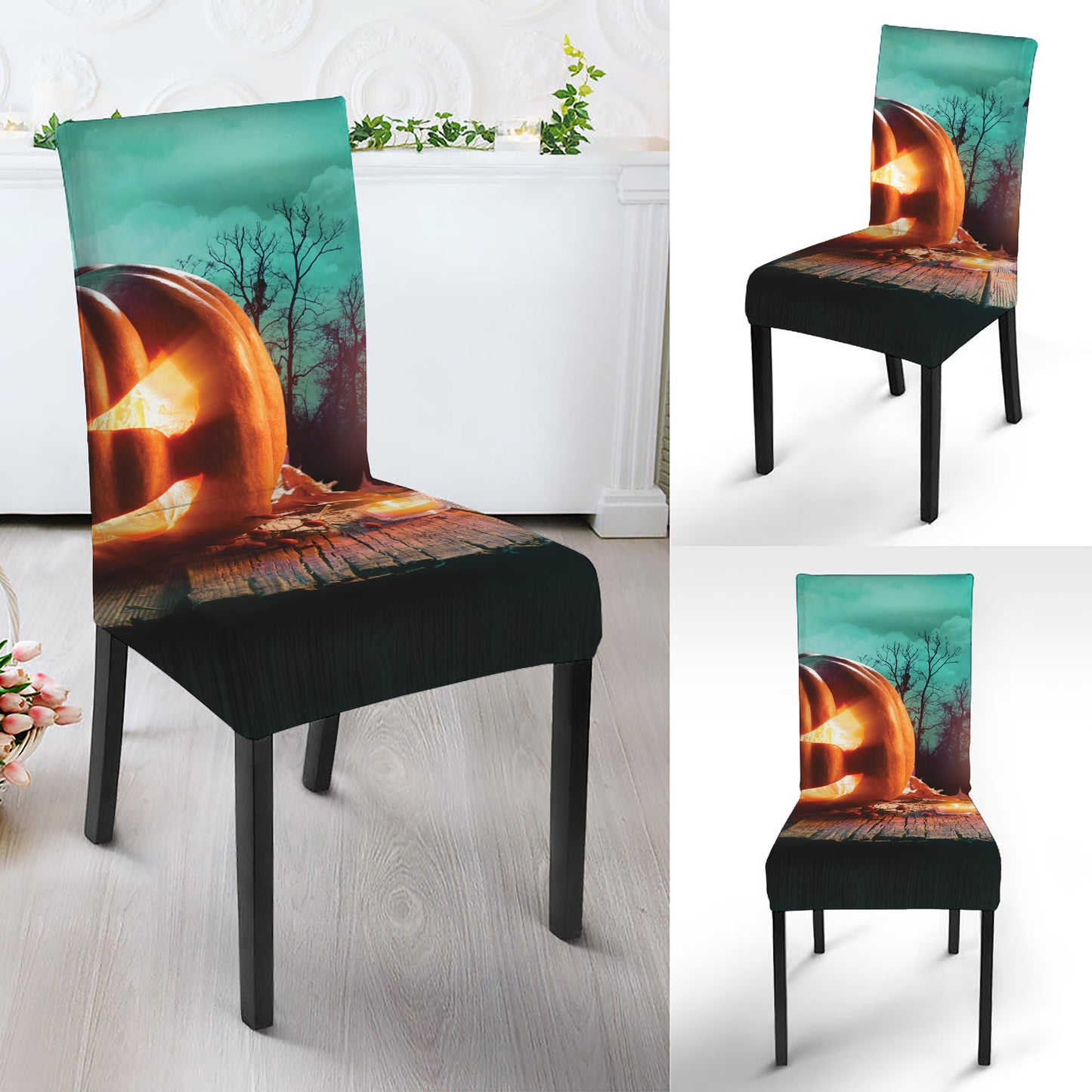 Scary Halloween Pumpkin Print Dining Chair Slipcover