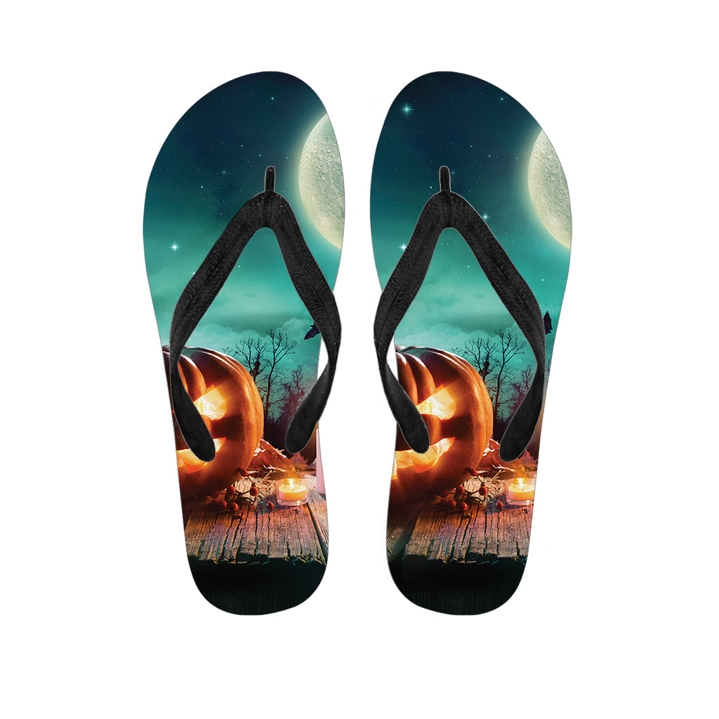Scary Halloween Pumpkin Print Flip Flops