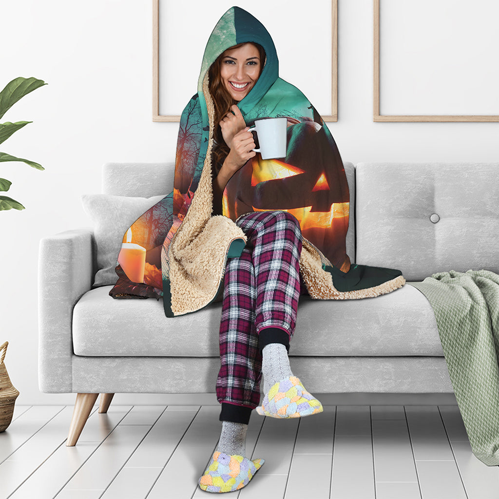 Scary Halloween Pumpkin Print Hooded Blanket