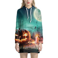 Scary Halloween Pumpkin Print Pullover Hoodie Dress