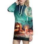 Scary Halloween Pumpkin Print Hoodie Dress