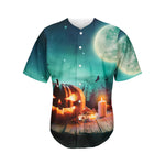 Scary Halloween Pumpkin Print Men's Baseball Jersey