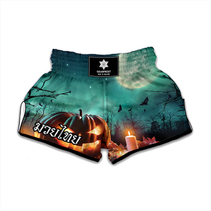 Scary Halloween Pumpkin Print Muay Thai Boxing Shorts