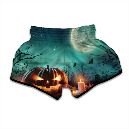 Scary Halloween Pumpkin Print Muay Thai Boxing Shorts