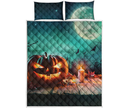 Scary Halloween Pumpkin Print Quilt Bed Set