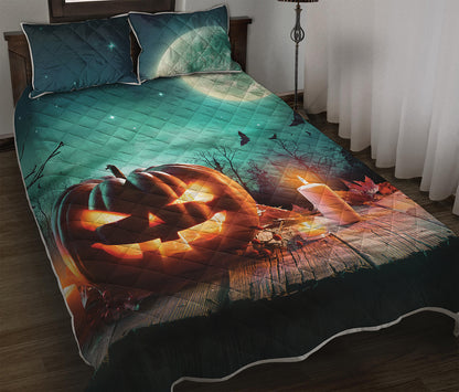 Scary Halloween Pumpkin Print Quilt Bed Set