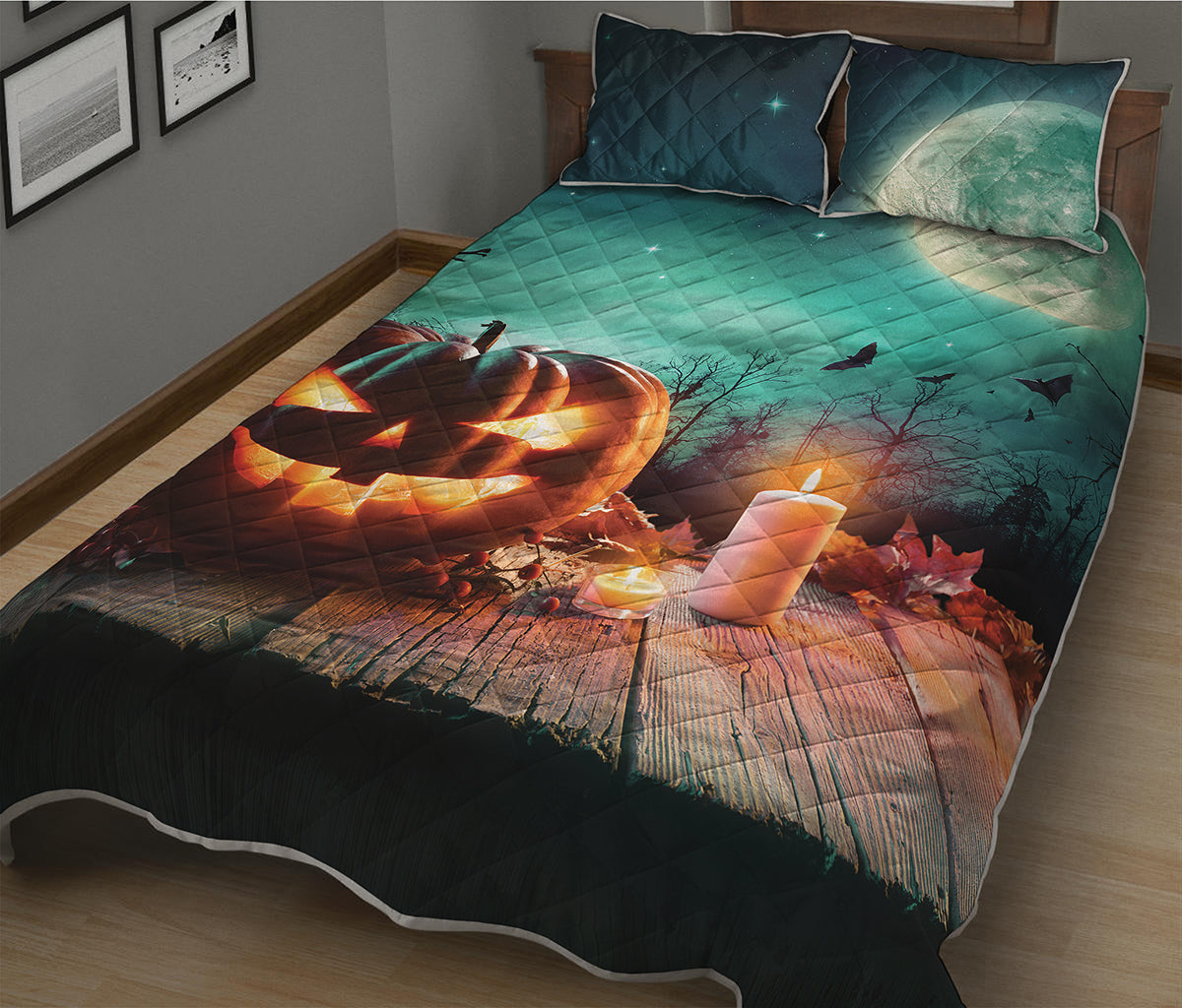 Scary Halloween Pumpkin Print Quilt Bed Set