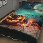 Scary Halloween Pumpkin Print Quilt Bed Set