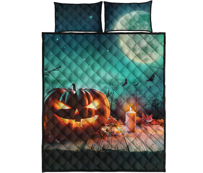 Scary Halloween Pumpkin Print Quilt Bed Set