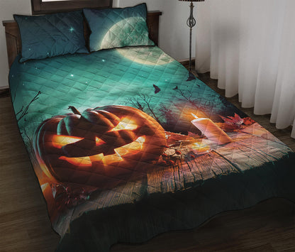 Scary Halloween Pumpkin Print Quilt Bed Set
