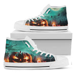 Scary Halloween Pumpkin Print White High Top Shoes