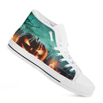 Scary Halloween Pumpkin Print White High Top Shoes