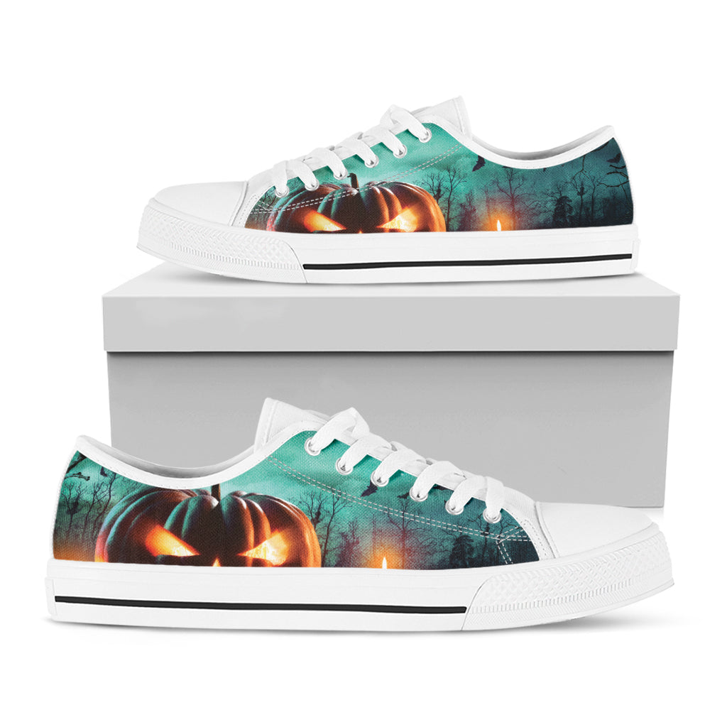 Scary Halloween Pumpkin Print White Low Top Shoes