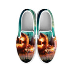 Scary Halloween Pumpkin Print White Slip On Shoes