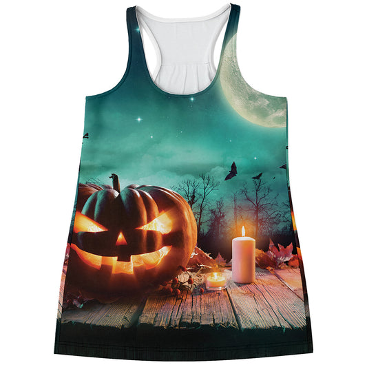 Scary Halloween Pumpkin Print Women's Racerback Tank Top