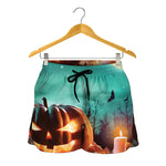 Scary Halloween Pumpkin Print Women's Shorts