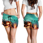 Scary Halloween Pumpkin Print Women's Shorts