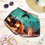 Scary Halloween Pumpkin Print Women's Shorts
