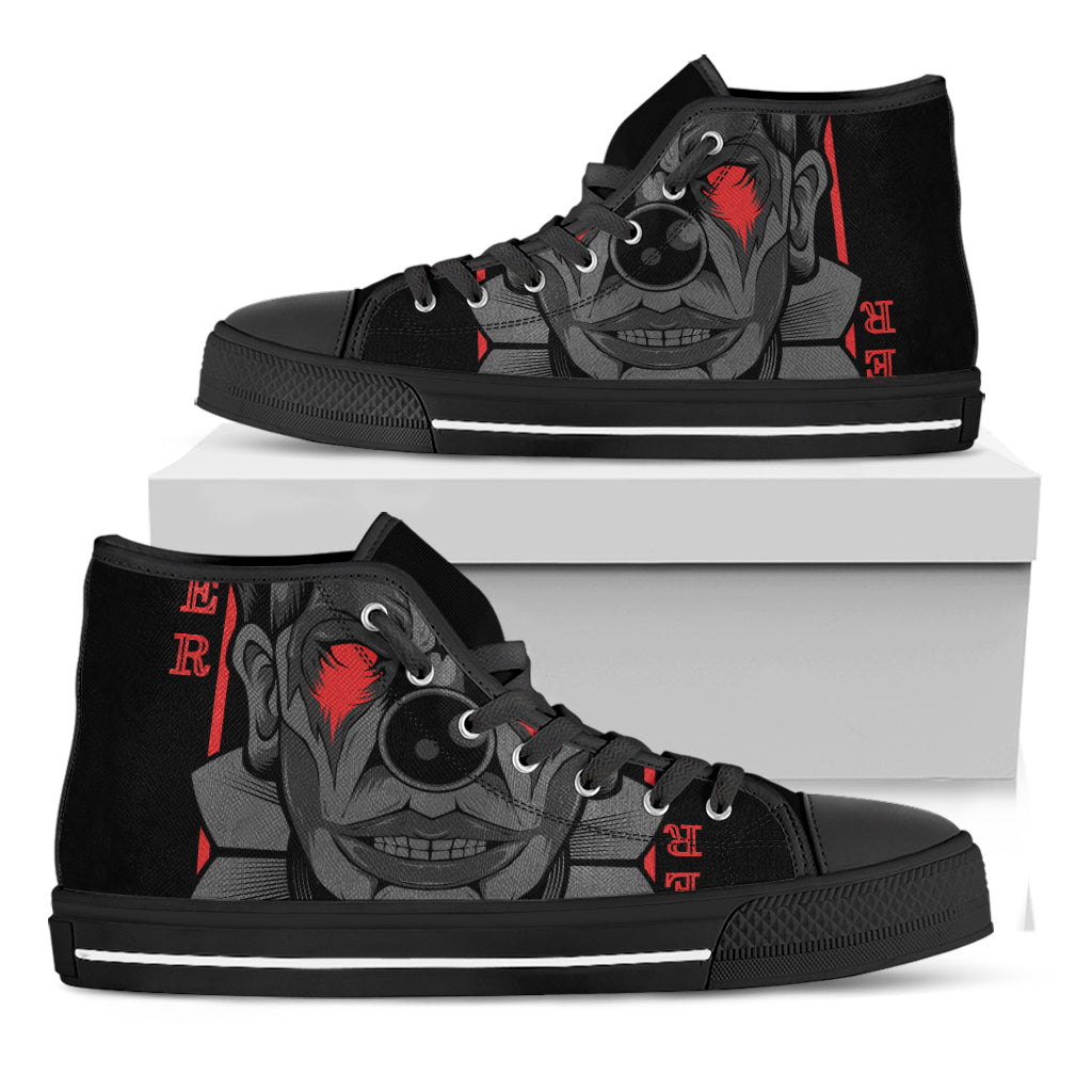 Scary Joker Card Print Black High Top Shoes