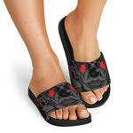 Scary Joker Card Print Black Slide Sandals