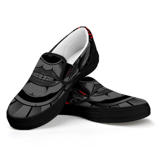 Scary Joker Card Print Black Slip On Shoes