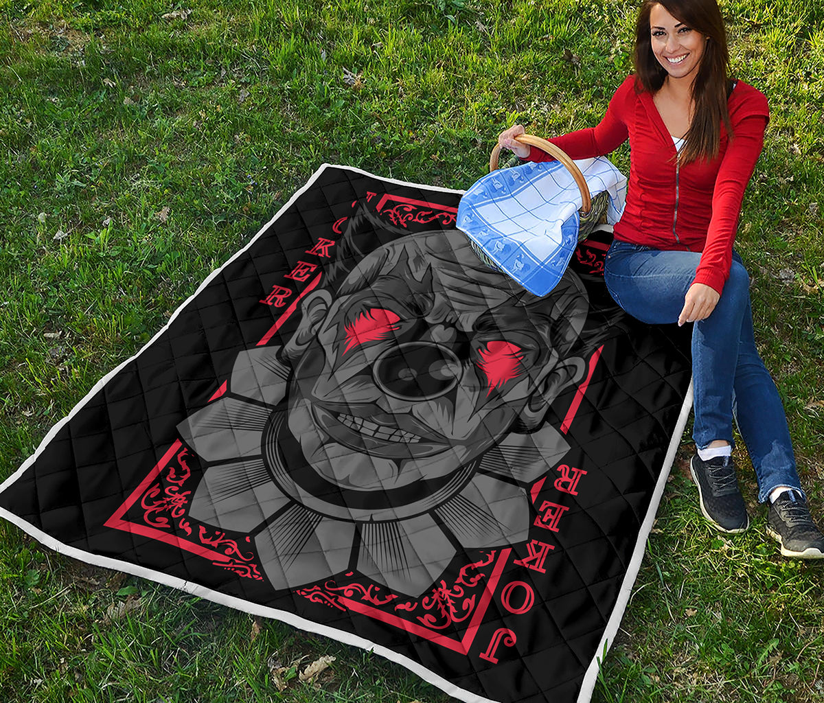 Scary Joker Card Print Quilt
