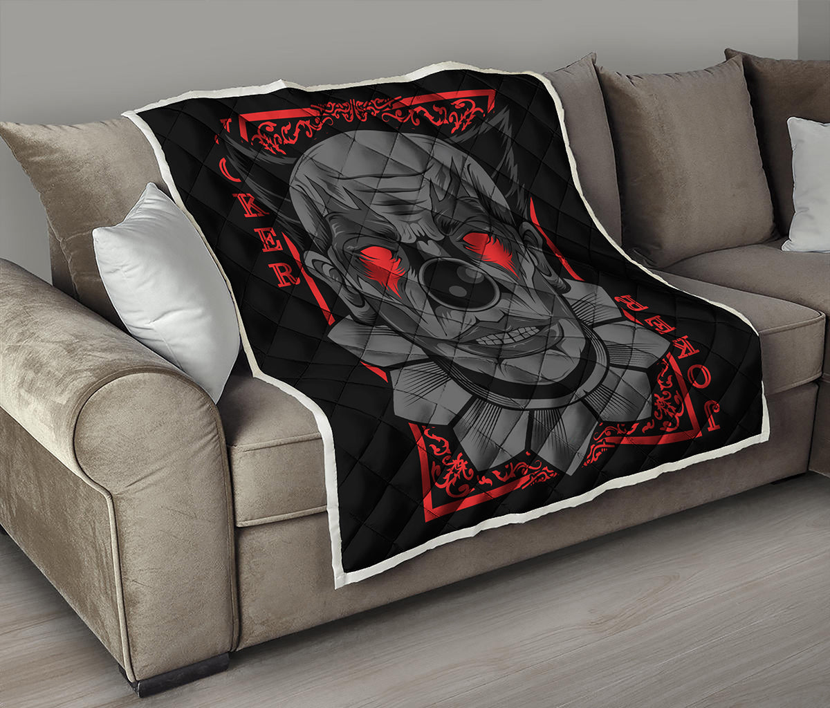 Scary Joker Card Print Quilt