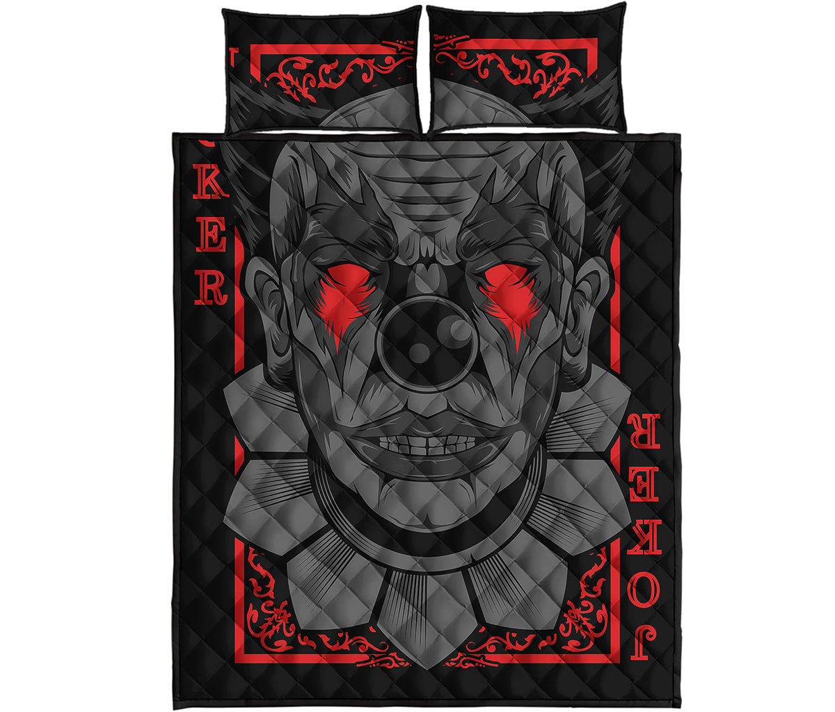 Scary Joker Card Print Quilt Bed Set