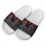 Scary Joker Card Print White Slide Sandals