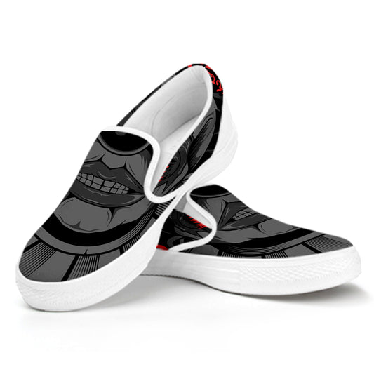 Scary Joker Card Print White Slip On Shoes