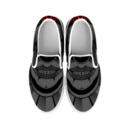 Scary Joker Card Print White Slip On Shoes