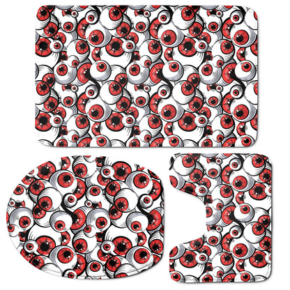 Scary Red Eyeball Pattern Print 3 Piece Bath Mat Set