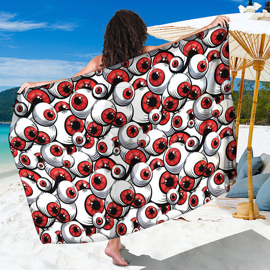 Scary Red Eyeball Pattern Print Beach Sarong Wrap