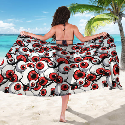 Scary Red Eyeball Pattern Print Beach Sarong Wrap