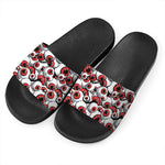 Scary Red Eyeball Pattern Print Black Slide Sandals