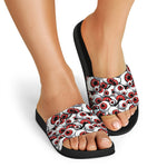 Scary Red Eyeball Pattern Print Black Slide Sandals