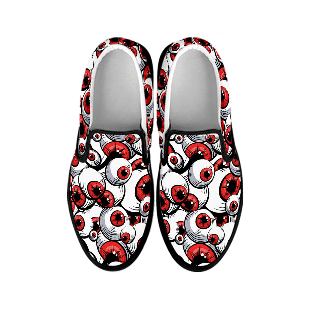Scary Red Eyeball Pattern Print Black Slip On Shoes