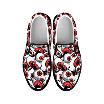 Scary Red Eyeball Pattern Print Black Slip On Shoes