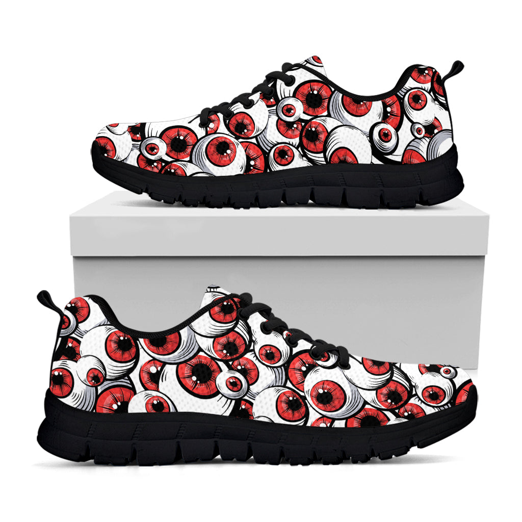 Scary Red Eyeball Pattern Print Black Sneakers