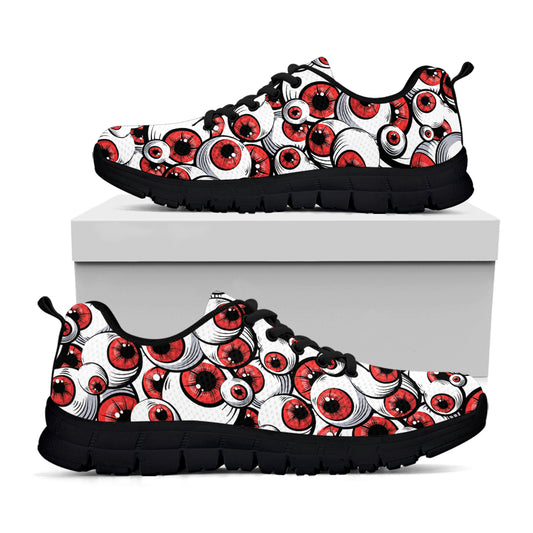 Scary Red Eyeball Pattern Print Black Sneakers