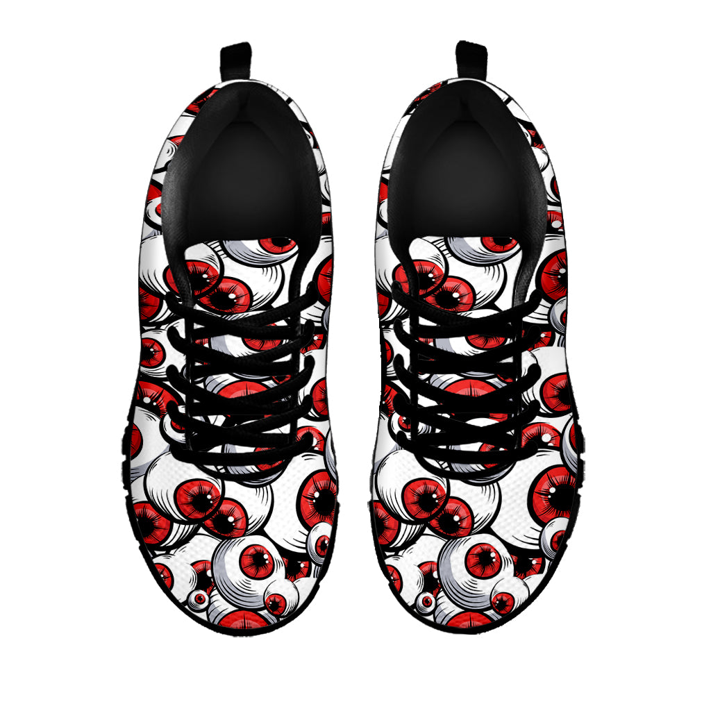 Scary Red Eyeball Pattern Print Black Sneakers