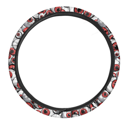 Scary Red Eyeball Pattern Print Car Steering Wheel Cover