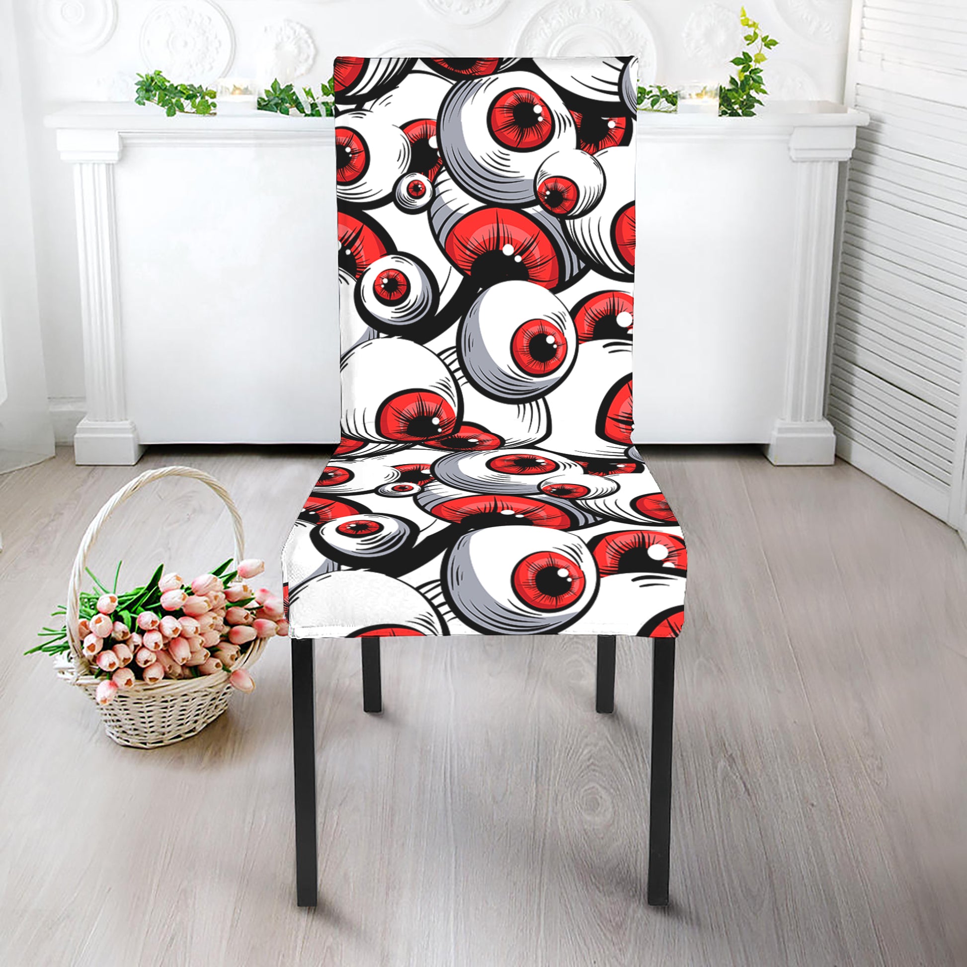 Scary Red Eyeball Pattern Print Dining Chair Slipcover