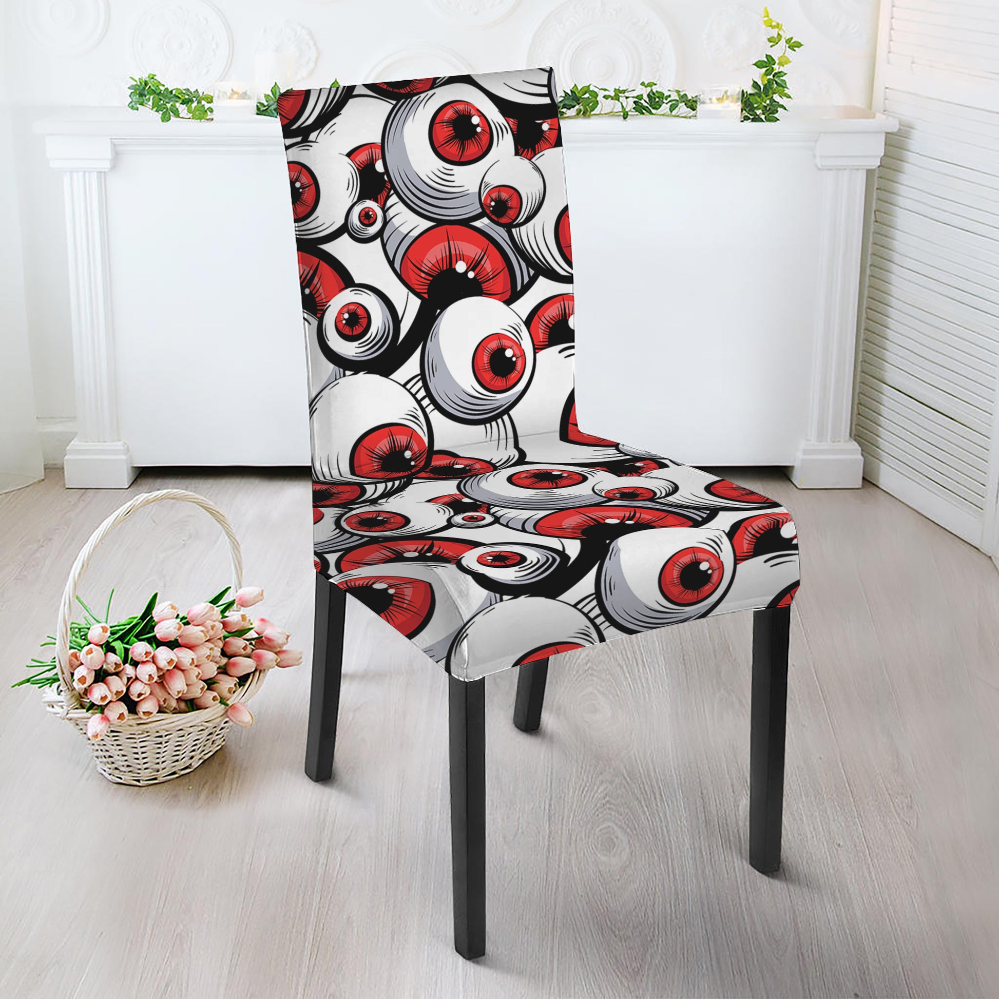 Scary Red Eyeball Pattern Print Dining Chair Slipcover